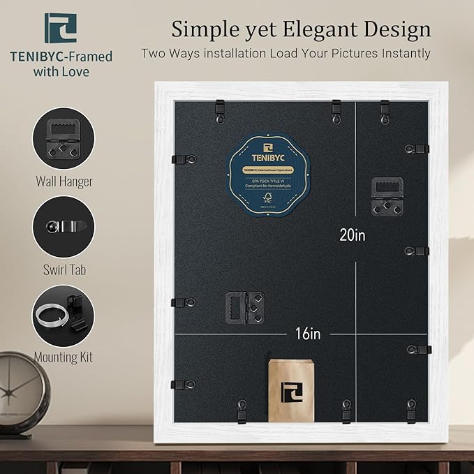 16x20 Frame 4 Pack - White, HD Tempered Glass, Wood Poster Frame, Display 16 x 20 Photos, Posters, and Puzzles, Gallery Wall Hanging