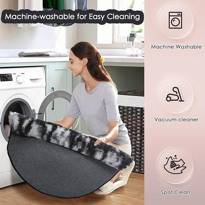 Amdrebio Black White Grey Circle Rug 6Ft Round Area Rugs for Living Room Bedroom, Fluffy Fuzzy Shaggy Furry Rugs for Home Office Kids Room Dorm, Plush Modern Cool Floor Shag Carpet for Men Teen Boys