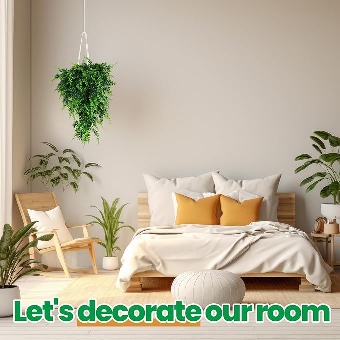 Geosar 88 Pcs Artificial Hanging Plants 32 Inch Hanging Boston Ferns Plastic Fake Plants for Wall Room Garden Wedding Garland Indoor Outdoor Decoration, No Basket
