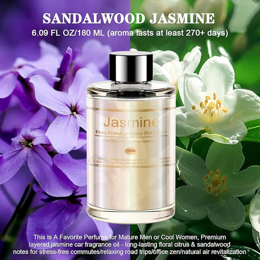Car Air Freshener Refill for Men & Women 6.09 FL OZ /180ML - 9 Month Jasmine Scent Essential Oil Perfume, Essential Oil Made of Natural Plant Extracts, Compatible with Car Diffusers for Home/Office