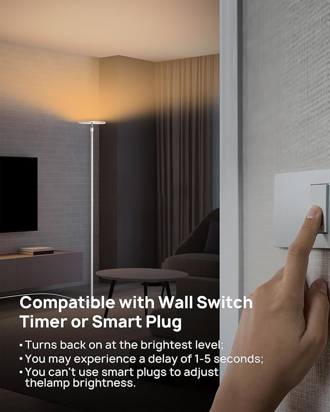 TROND Floor Lamp, 5000LM Super Bright Sky LED Modern Torchiere Standing Lamp, 3000K Warm White with 5-Level Dimmable, 71 in Tall Pole Light, 30-Minute Timer, Modular Rod, Wall Switch Compatible