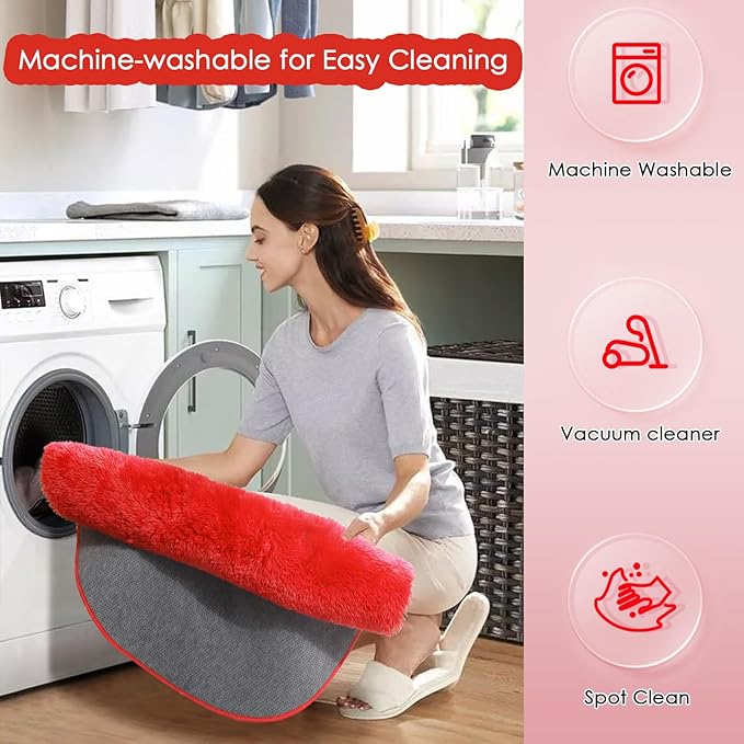 Red Round Rug 4Ft for Bedroom, Fluffy Shag Circle Area Rugs for Kids Room Decor Aesthetic, Fuzzy Plush Fur Carpets for Living Room Nursery Dorm Classroom, Red Carpet, Christmas Rugs for Teen Boys