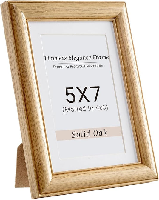 Vivelove 5x7 Picture Frame, Solid Oak Wood 5x7 Frame Display 4x6 with Mat or 5 x 7 Without Mat, 5 by 7 Photo Frame for Wall & Tabletop Display, Natural Oak Color, 1 Pack