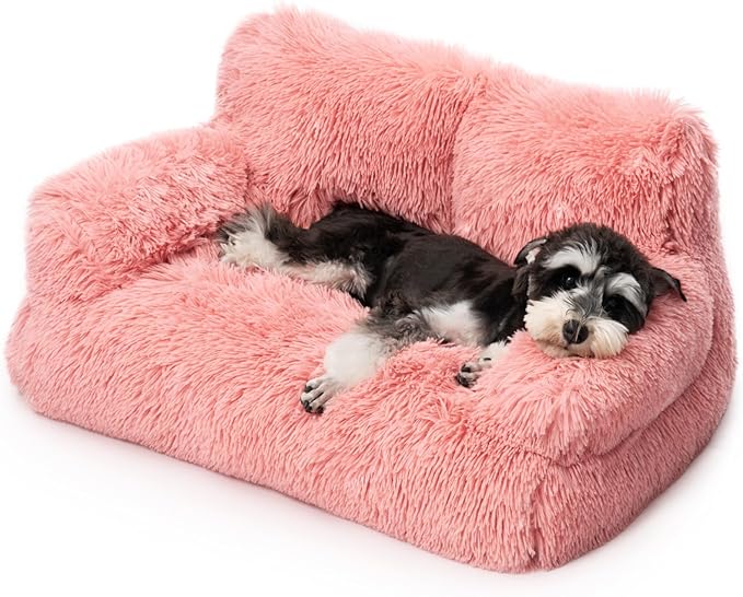 Mewoo Dog Couch, Small Dog Bed with Removable Washable Cover, Cute Cat Couch for Pets, Cat Beds for Indoor Cats with Anti-Slip Bottom (Pink)