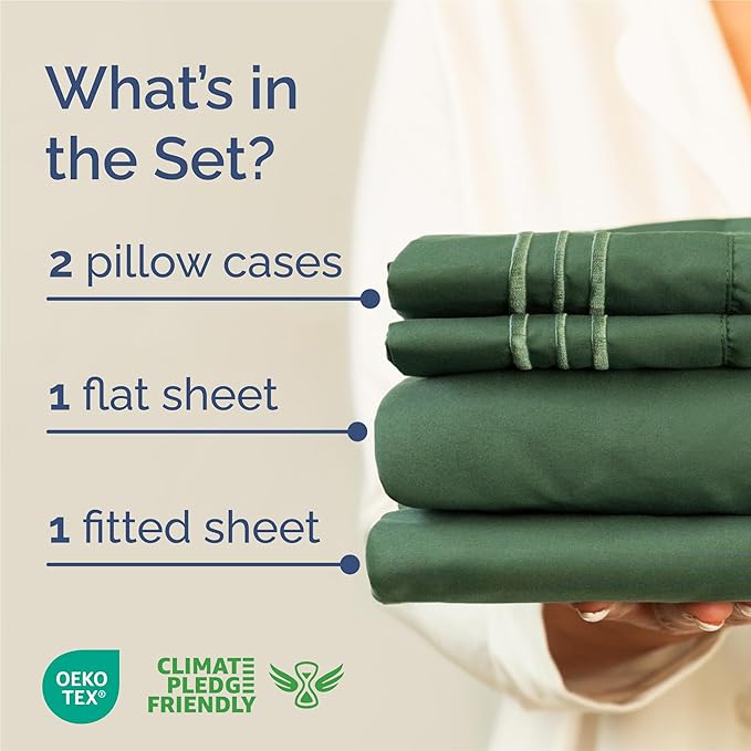 King Size 4 Piece Sheet Set - Comfy Breathable & Cooling Bed Sheets Set - Hotel Luxury Bedding for Women, Men, Kids & Teens - Deep Pockets, Easy-Fit, Soft and Wrinkle Free - Oeko-Tex - Emerald Green