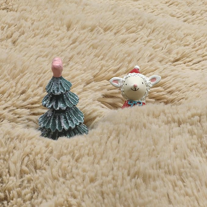 Amdrebio Beige Round Area Rug 4Ft for Bedroom, Machine Washable, Fluffy Plush Shag Furry Circle Rugs for Kids Room, Living Room Decor Aesthetic, Cute Fuzzy Carpet for Nursery Playroom Dorm Baby Teens