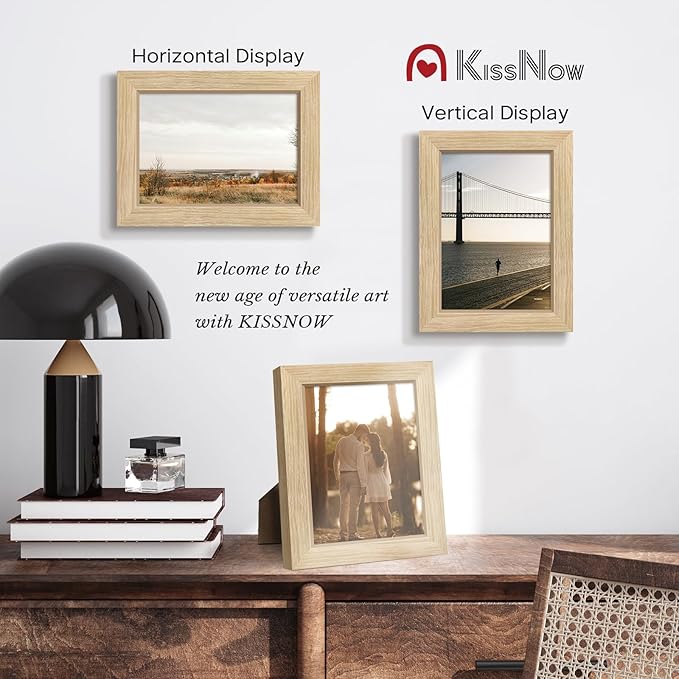 5x7 Picture Frame 2 Pack, Natural Oak Wood Gallery Photo Frame, Wall Hanging or Tabletop Display