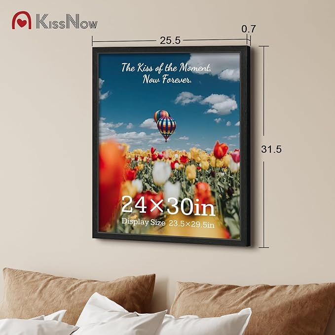 24x30 Poster Frame 2 Pack, Black Solid Wood, Wall Gallery Picture Frame