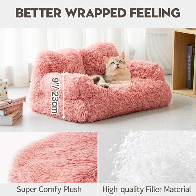 Mewoo Dog Couch, Small Dog Bed with Removable Washable Cover, Cute Cat Couch for Pets, Cat Beds for Indoor Cats with Anti-Slip Bottom (Pink)