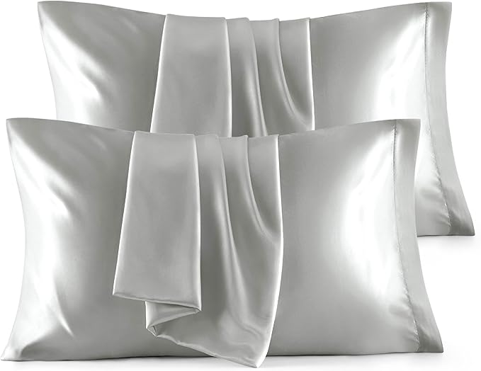 Bedsure Satin Pillowcase Standard Set of 4 - Silver Grey Silky Pillow Cases for Hair and Skin 20x26 Inches, Pillow Covers with Envelope Closure, Gifts for Women Men