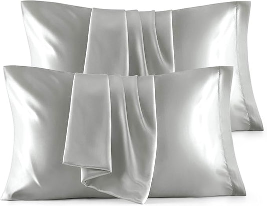 Bedsure Satin Pillowcase Standard Set of 4 - Silver Grey Silky Pillow Cases for Hair and Skin 20x26 Inches, Pillow Covers with Envelope Closure, Gifts for Women Men