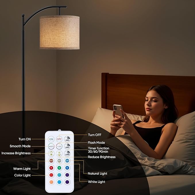 Battery Operated Floor Lamp, RGB Dimmable Cordless Standing Lamp with Remote Control for Living Room, Tall Floor Lamp for Bedroom