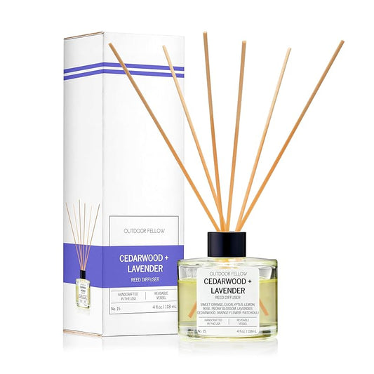 Cedarwood and Lavender Reed Diffuser, 4 fl. oz. – Flameless Home Freshener with Eucalyptus and Lemon – Long-Lasting Non-Toxic Scent – Made in USA