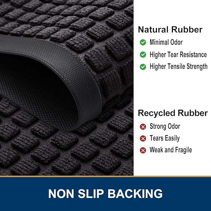 Smiry Front Door Mat Outside Entrance, Heavy Duty Natural Rubber Doormat, Non Slip, Trap Dirt and Moisture, Easy Clean, Low Profile Welcome Floor Mats for Indoor Outdoor Entry, 29.5x17 Inch, Black