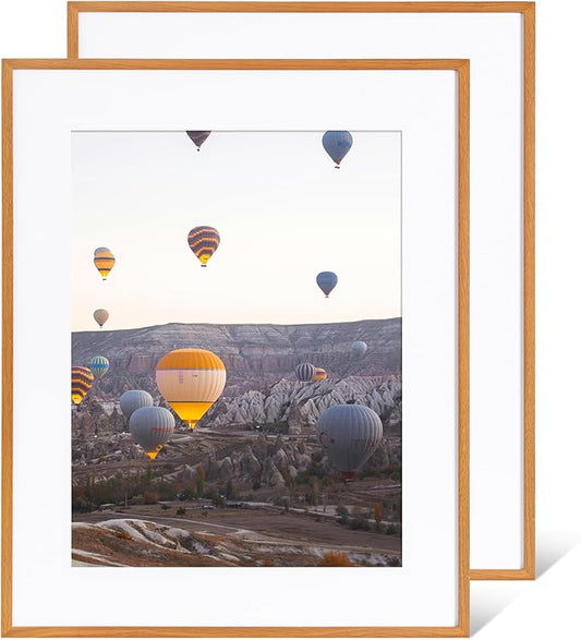 Marsmiles 24x30 Wooden Picture Frame, USA-Sourced Natural Oak Solid Wood Photo Frame with Real Glass for Display Pictures 18x24 with Mat or 24x30 without Mat, Teak, 2 Pack