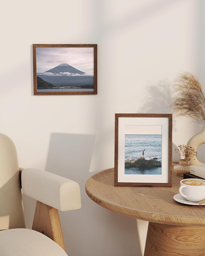 Marsmiles 8.5x11 Wooden Picture Frame, USA-Sourced Natural Oak Solid Wood Photo Frame with Plexiglass for Display Pictures 6x8 with Mat or 8.5x11 without Mat, Walnut, 3 Pack