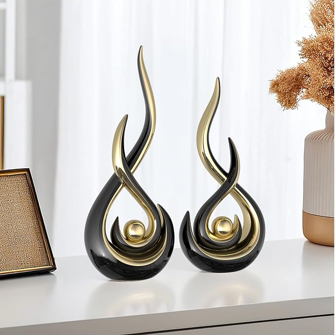 XMGZQ Modern Abstract Art Home Decor Accent,Contemporary Statues Coffee Table Decor for Living Room,Table Centerpieces for Dining Room,Ceramic Sculptures Knick Knacks for TV Stand Show Piece (Black)