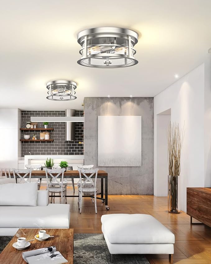 EAPUDUN Flush Mount Ceiling Light, 12inch 2-Light Modern Close to Ceiling Light Fixture, Brushed Nickel Finish with Clear Glass Shade for Hallway Entryway Bedroom Porch FMA1412-BNK