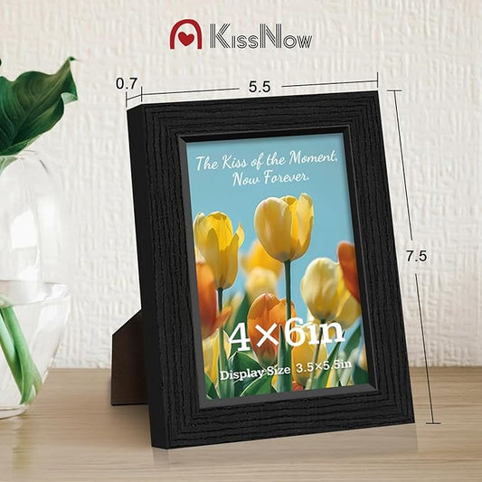 4x6 Picture Frame 2 Pack, Black Solid Wood Gallery Photo Frame, Wall Hanging or Tabletop Display