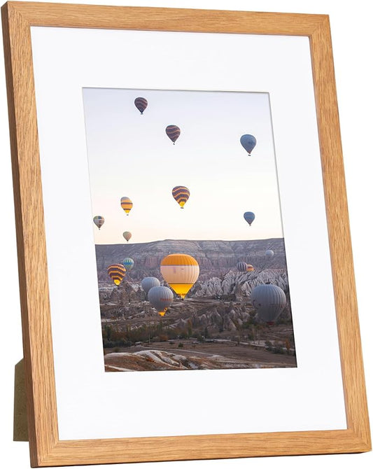 Marsmiles 8.5x11 Wooden Picture Frame, USA-Sourced Natural Oak Solid Wood Photo Frame with Plexiglass for Display Pictures 6x8 with Mat or 8.5x11 without Mat, Teak, 1 Pack