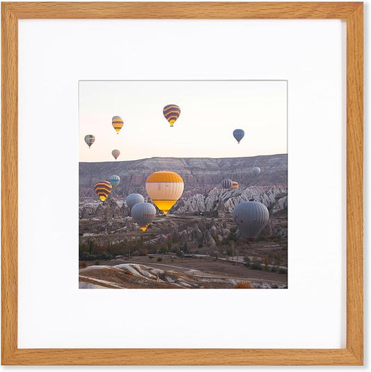 Marsmiles 12x12 Wooden Picture Frame, USA-Sourced Natural Oak Solid Wood Photo Frame with Plexiglass for Display Pictures 8x8 with Mat or 12x12 without Mat, Teak, 1 Pack