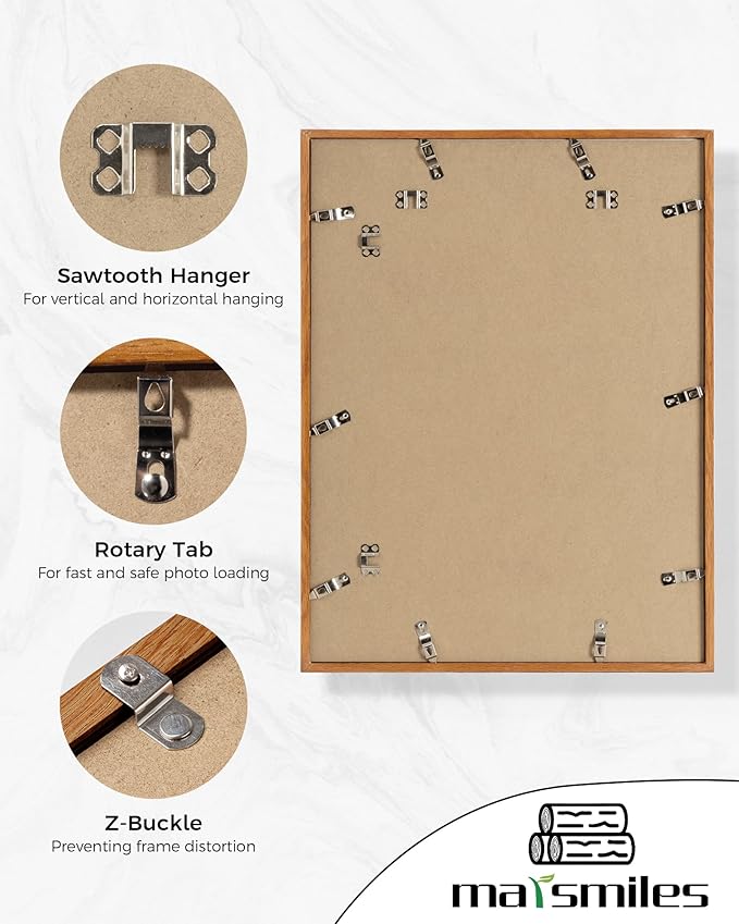 Marsmiles 18x24 Wooden Picture Frame, USA-Sourced Natural Oak Solid Wood Photo Frame with Real Glass for Display Pictures 16x20 with Mat or 18x24 without Mat, Teak, 2 Pack