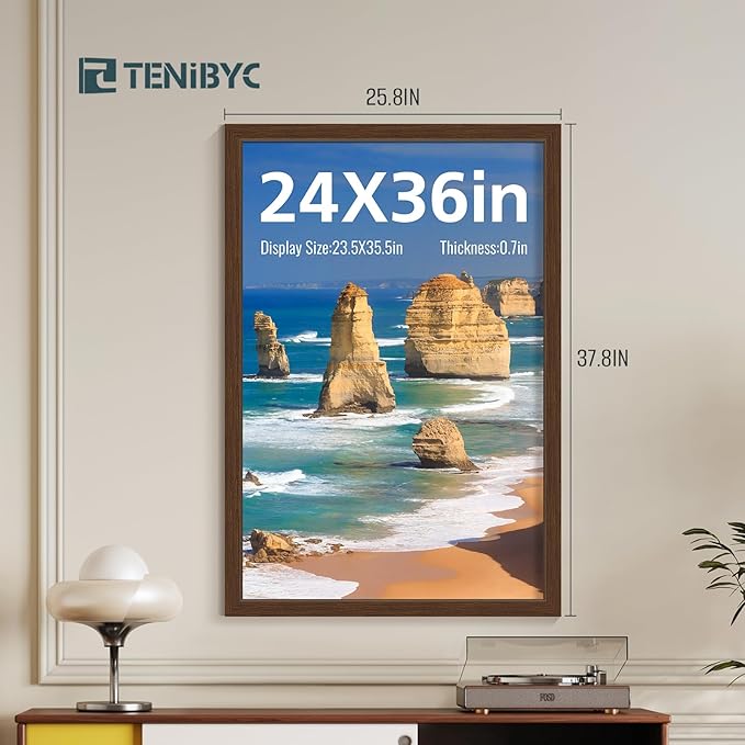 24x36 Poster Frame - 4 Pack, Brown Wood Picture Frame, Suitable for Photos, Puzzles, Paintings & Maps, Wall Hanging