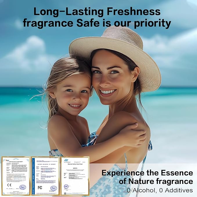 Car Air Freshener Refill for Men & Women 6.09 FL OZ /180ML-9 Month Ocean Scent Essential Oil Perfume, Essential Oil Made of Natural Plant Extracts, Compatible with Car Diffusers for Home/Office