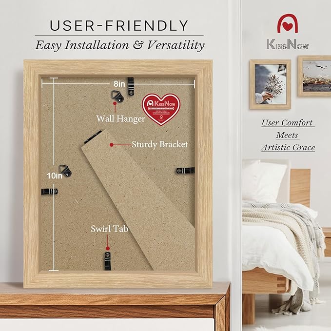 8x10 Picture Frame 2 Pack, Natural Oak Wood Gallery Photo Frame, Wall Hanging or Tabletop Display