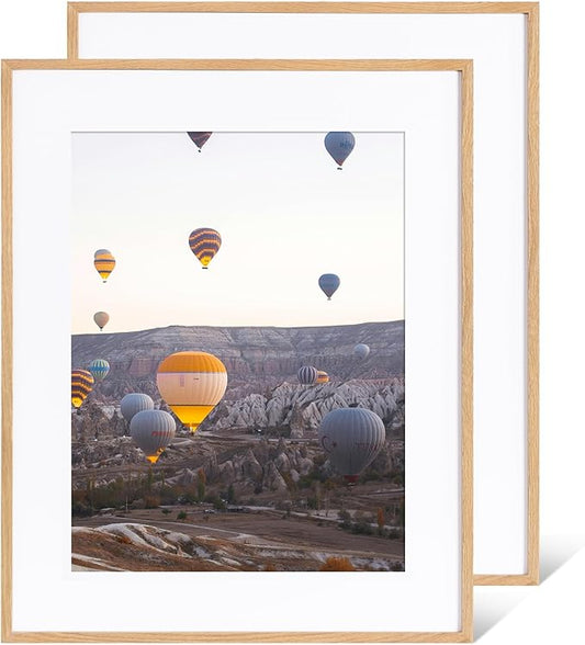 Marsmiles 24x30 Wooden Picture Frame, USA-Sourced Natural Oak Solid Wood Photo Frame with Real Glass for Display Pictures 18x24 with Mat or 24x30 without Mat, Natural, 2 Pack