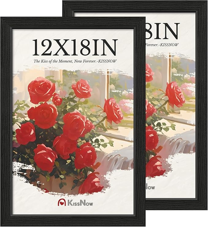 12x18 Poster Frame 2 Pack, Textured Black Solid Wood Picture Frame, Wall Hanging