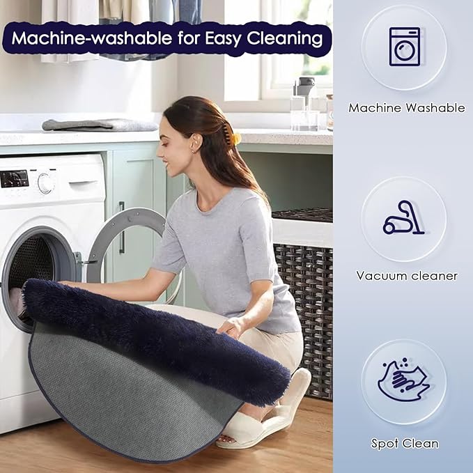 Dark Navy Round Rugs 5Ft for Teen Boys Bedroom, Washable Fluffy Shag Fuzzy Plush Circle Area Rug for Kids Room, Living Room Decor Aesthetic, Indigo Furry Cool Dark Blue Carpet for Dorm Baby Nursery