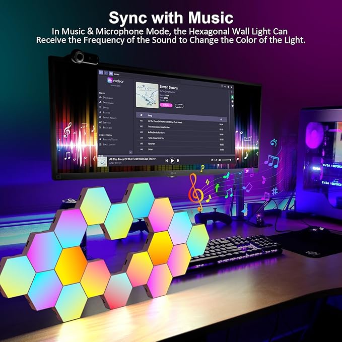OJQ 20 Pack Hexagon Lights Wall RGB Panel - Hexagonal Led Lights Room Decor Wall Lights Smart APP Music with Sync Honeycomb Shape Panels Hexagon Gaming Lights for Bedroom Children