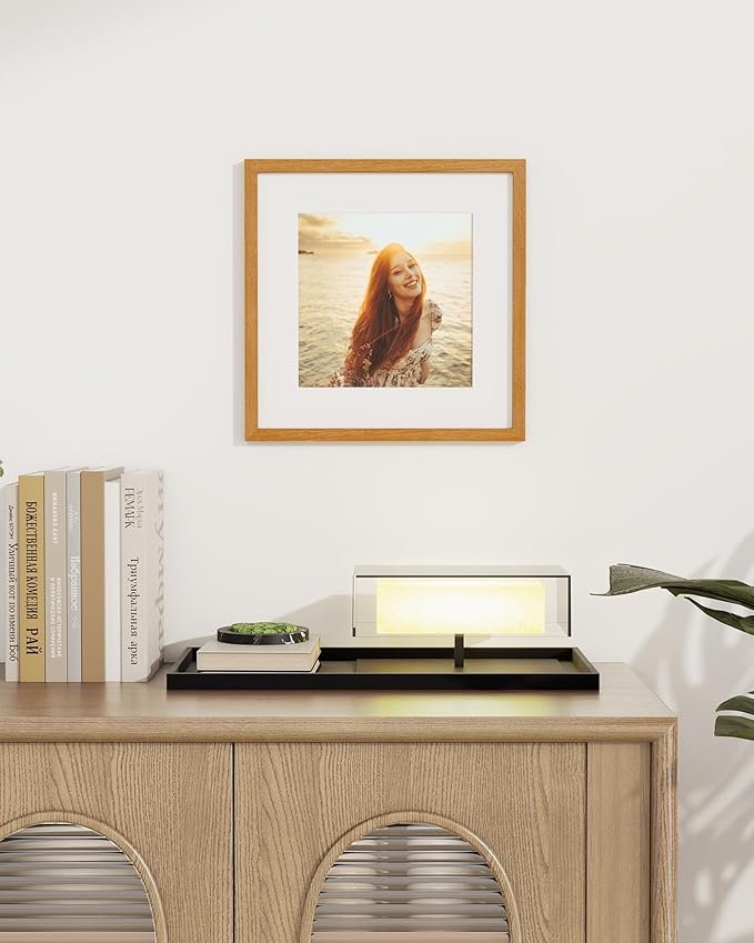 Marsmiles 12x12 Wooden Picture Frame, USA-Sourced Natural Oak Solid Wood Photo Frame with Plexiglass for Display Pictures 8x8 with Mat or 12x12 without Mat, Teak, 1 Pack