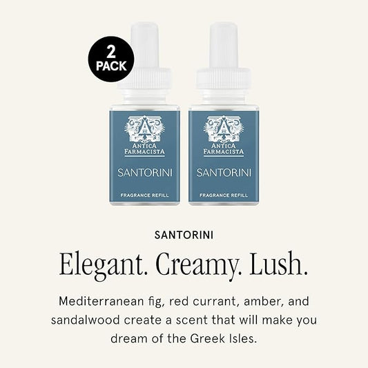 Pura & Antica Farmacista Home Scent Refill - Smart Home Air Diffuser- Up to 120-Hours of Luxury Fragrance per Refill - Household Essential - Safe Diffuser Fragrance - 2 Pack, Santorini