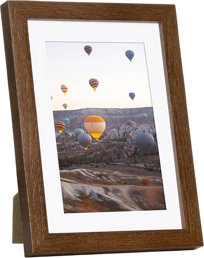 Marsmiles 5x7 Wooden Picture Frame, USA-Sourced Natural Oak Solid Wood Photo Frame with Plexiglass for Display Pictures 4x6 with Mat or 5x7 without Mat, Walnut, 1 Pack