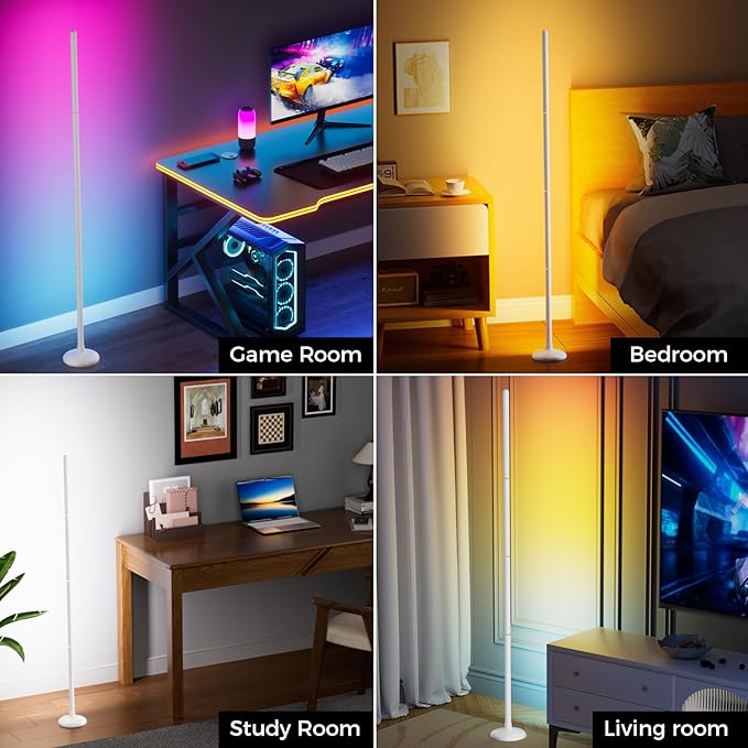 TJOY Smart Floor Lamp for Atmosphere Decoration, RGB Corner Lamp with Music Sync, Crystal Joint Design, APP&Remote Control,Timer, Color Changing Standing Lamp for Room(White,1pack)
