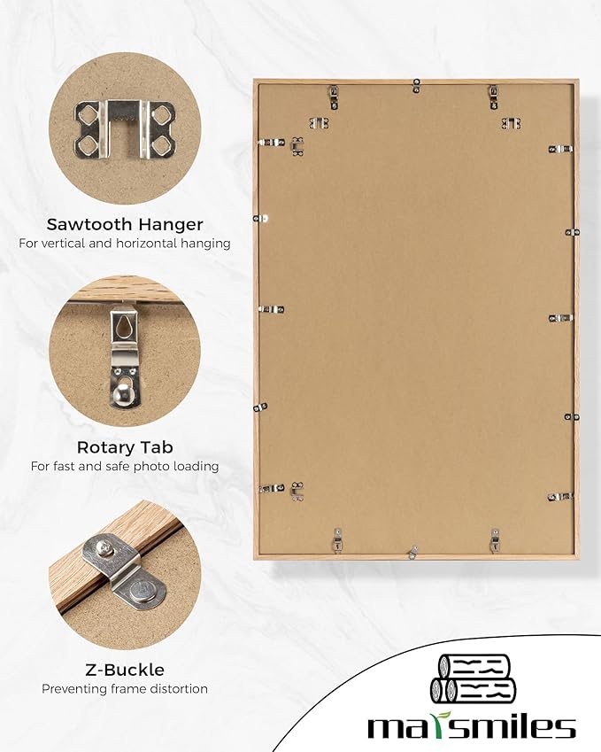 Marsmiles 24x36 Wooden Picture Frame, USA-Sourced Natural Oak Solid Wood Photo Frame with Real Glass for Display Pictures 20x30 with Mat or 24x36 without Mat, Natural, 2 Pack