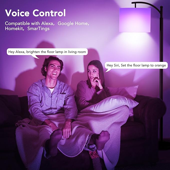 Floor Lamps with Matter Smart Light Bulb, RGB + Color Temperatures Bright Dimmable Smart Floor lamp, Living Room Standing Tall Industrial Floor Lamp (Beige Lampshade Included) -Black