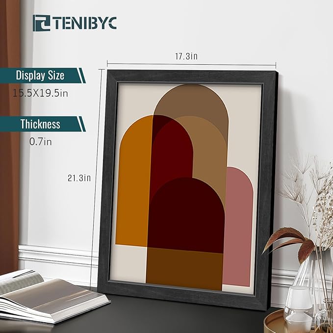 16x20 Frame 4 Pack, Black Wood Picture Frame, HD Tempered Glass, Display 16x20 or 20x16 Photos, Posters, and Puzzles, Wall Hanging