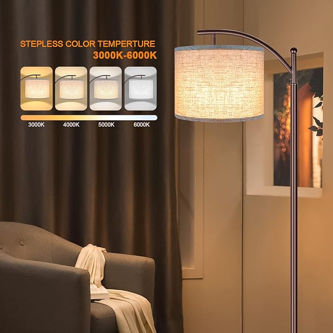 ROTTOGOON Floor Lamp for Living Room, 4 Color Temperature LED Floor Lamp with Remote Control & Foot Switch, LED Bulb Included, Modern Standing Lamp for Bedroom, Study Room, Office - Oil Rubbed Bronze
