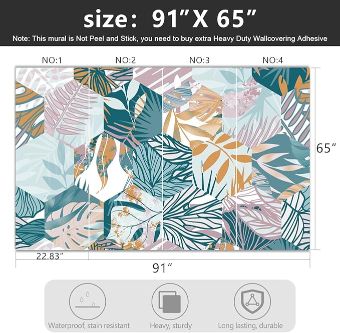 -Abstract Geometry Botanical Banana Leaf Fabric Wallpaper Living Room Bedroom Bathroom Tropical Plant Leaf Wall Mural- 91"x65"（ not Peel and Stick）