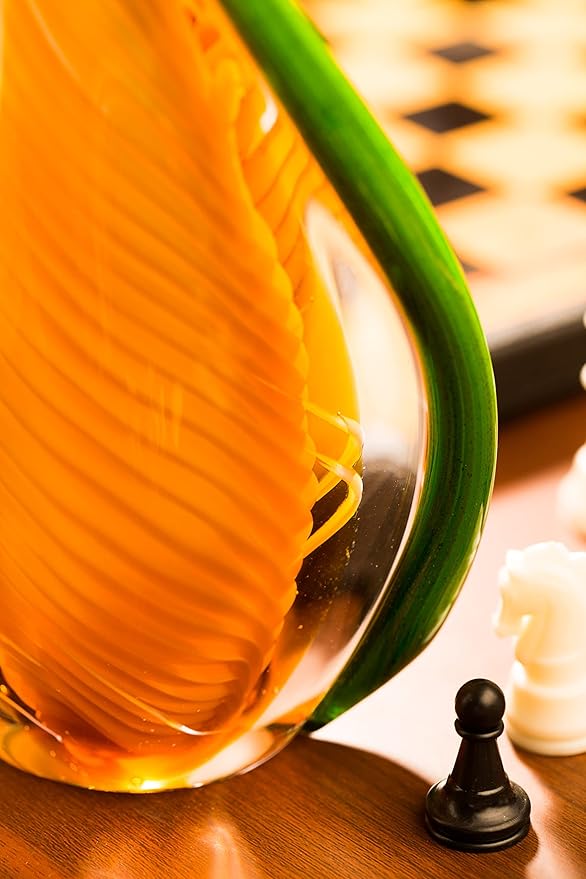 Yao Yuan Handmade Blown Murano-Style Art Glass Sculpture, Yellow and Green Glass Craft Decoration