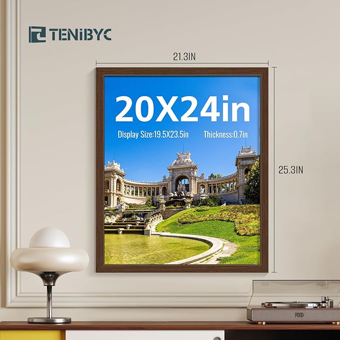 20x24 Picture Frame 4 Pack, Brown Wood Poster Frame, Horizontal and Vertical Display, Wall Hanging