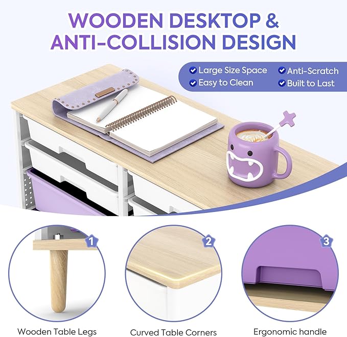 12-Drawer Storage Cabinet with Wooden Tabletop, Versatile Cube Storage Organizer Bin Storage for Home, Office, Playroom, Classroom & Craft Room Storage (Gradient Purple)