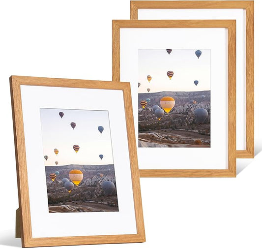 Marsmiles 8.5x11 Wooden Picture Frame, USA-Sourced Natural Oak Solid Wood Photo Frame with Plexiglass for Display Pictures 6x8 with Mat or 8.5x11 without Mat, Teak, 3 Pack