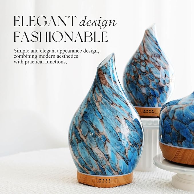 Porseme 280ml Essential Oil Diffuser Glass Color Changing Aroma Air Diffusers Aromatherapy Ultrasonic Cool Mist Humidifier with Remote Control 7 Running Hours Waterless Auto-Off (Light Blue)