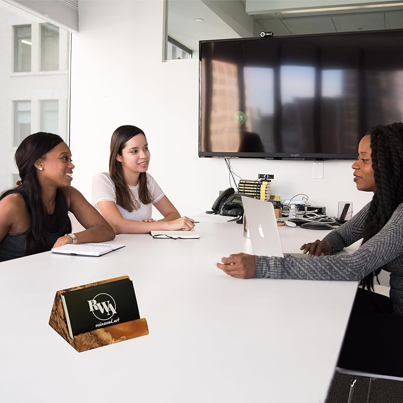 RWA Unique Business Card Holder for Men & Women - Stylish Durable Business Card Display Stand - Premium Desktop Business Card Holders Epoxy Wood Desk Organizer - Office Desk Accessories, BASIC, black