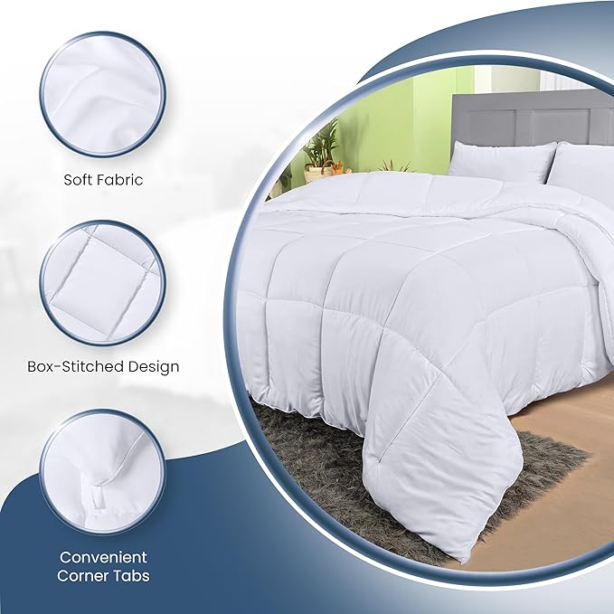 Utopia Bedding Comforters Queen Size, All Season Duvet Insert, Down Alternative Box Stitched Bed Comforter with Corner Tabs, Machine Washable (White)