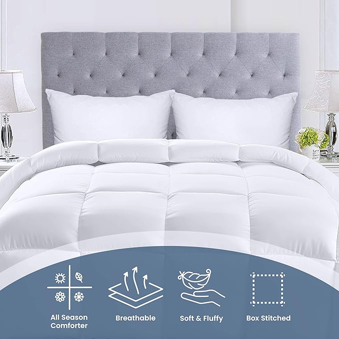 Utopia Bedding Comforters Queen Size, All Season Duvet Insert, Down Alternative Box Stitched Bed Comforter with Corner Tabs, Machine Washable (White)